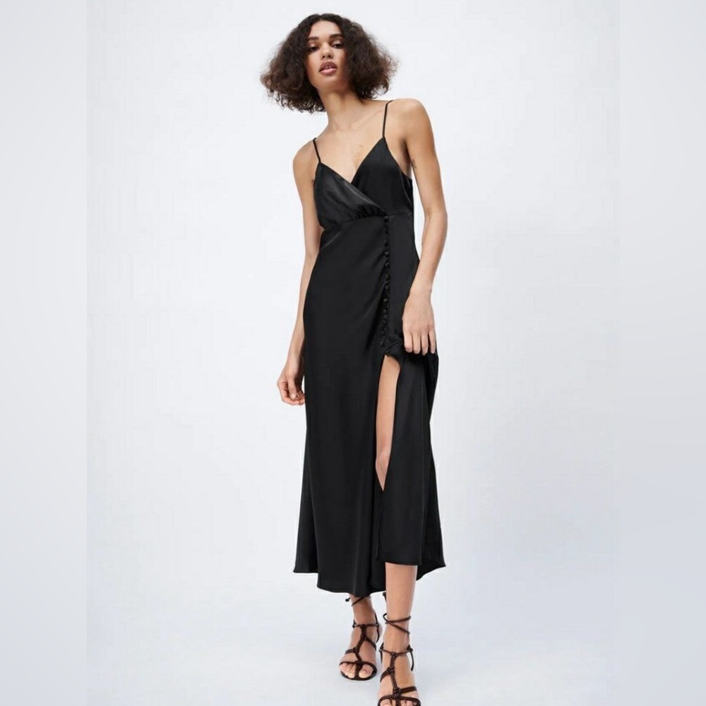 ZARA | Satin Button Slip Dress